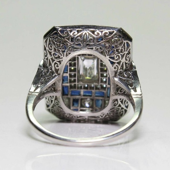 Emerald Cut Ring Sz 9 Crystal & Sapphire Cocktail Ring NIB - Picture 7 of 8